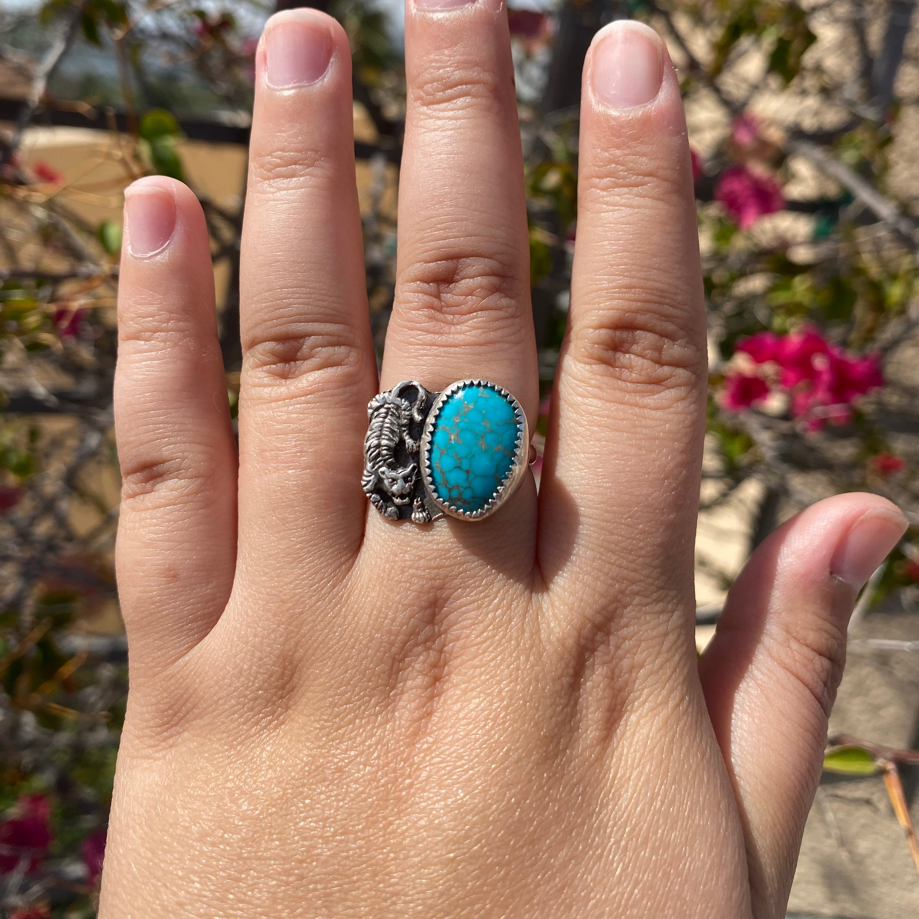 Turquoise Tiger Ring - Size 8