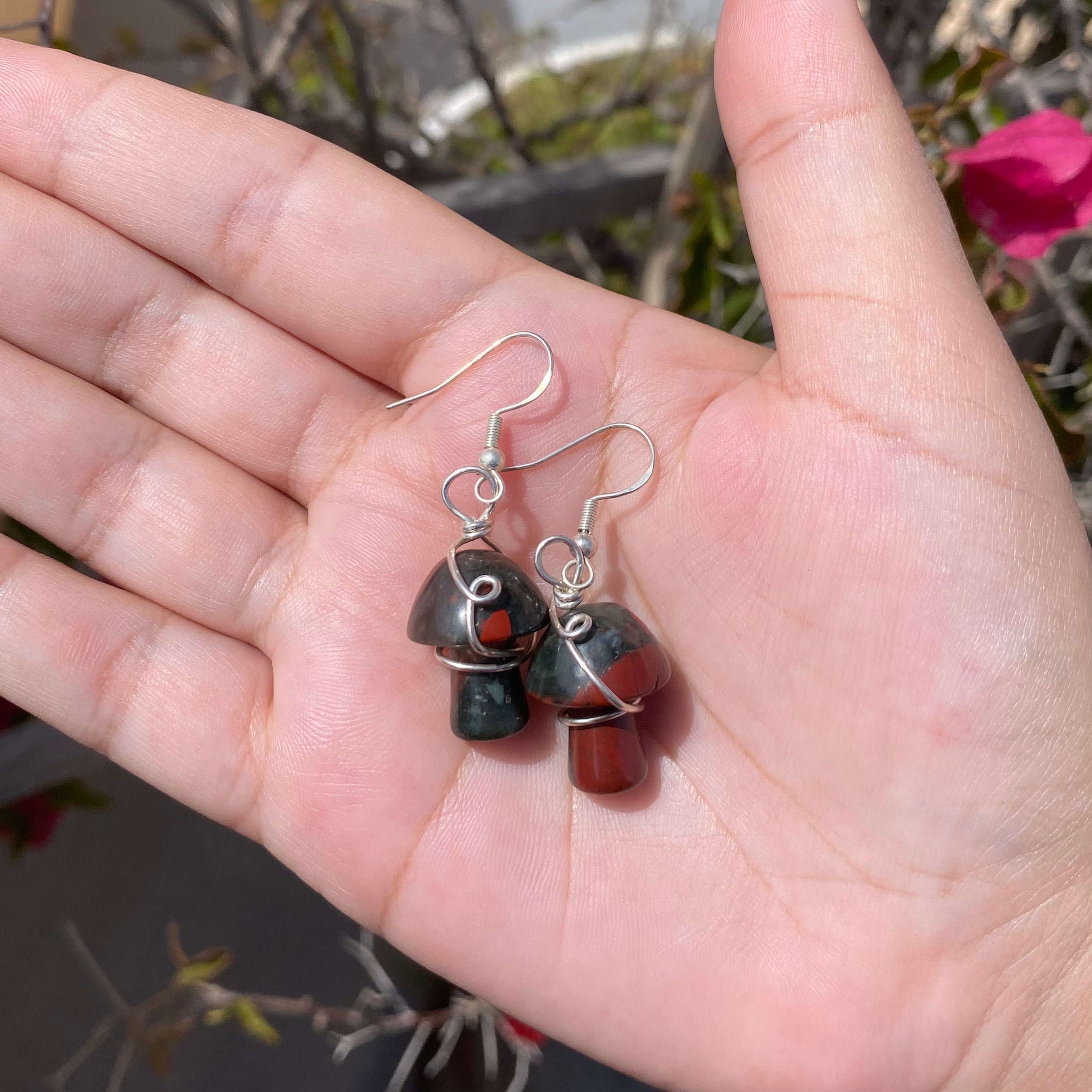 Bloodstone Mushroom Earrings