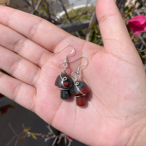 Bloodstone Mushroom Earrings