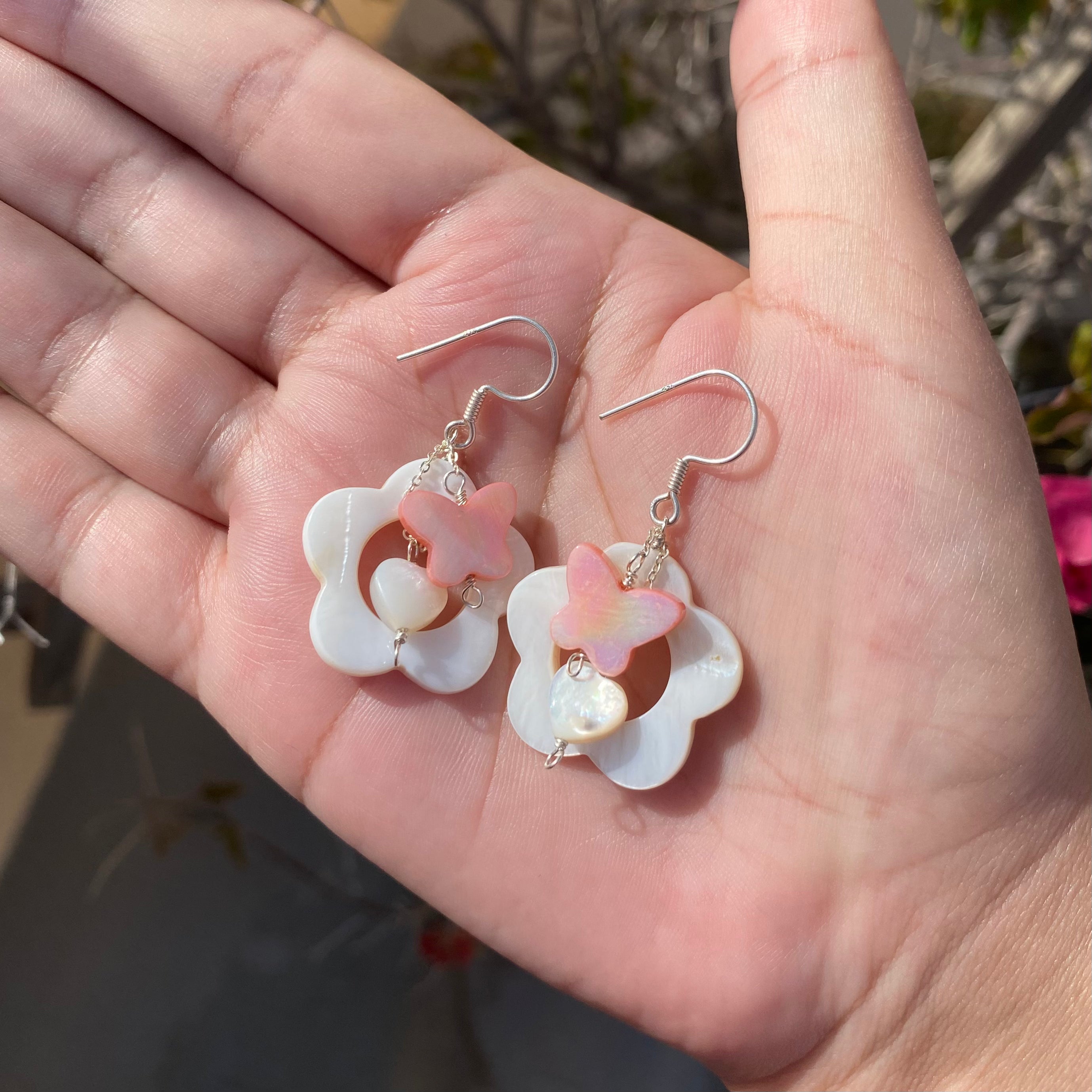 Pearlescent Floral Dangle Earrings