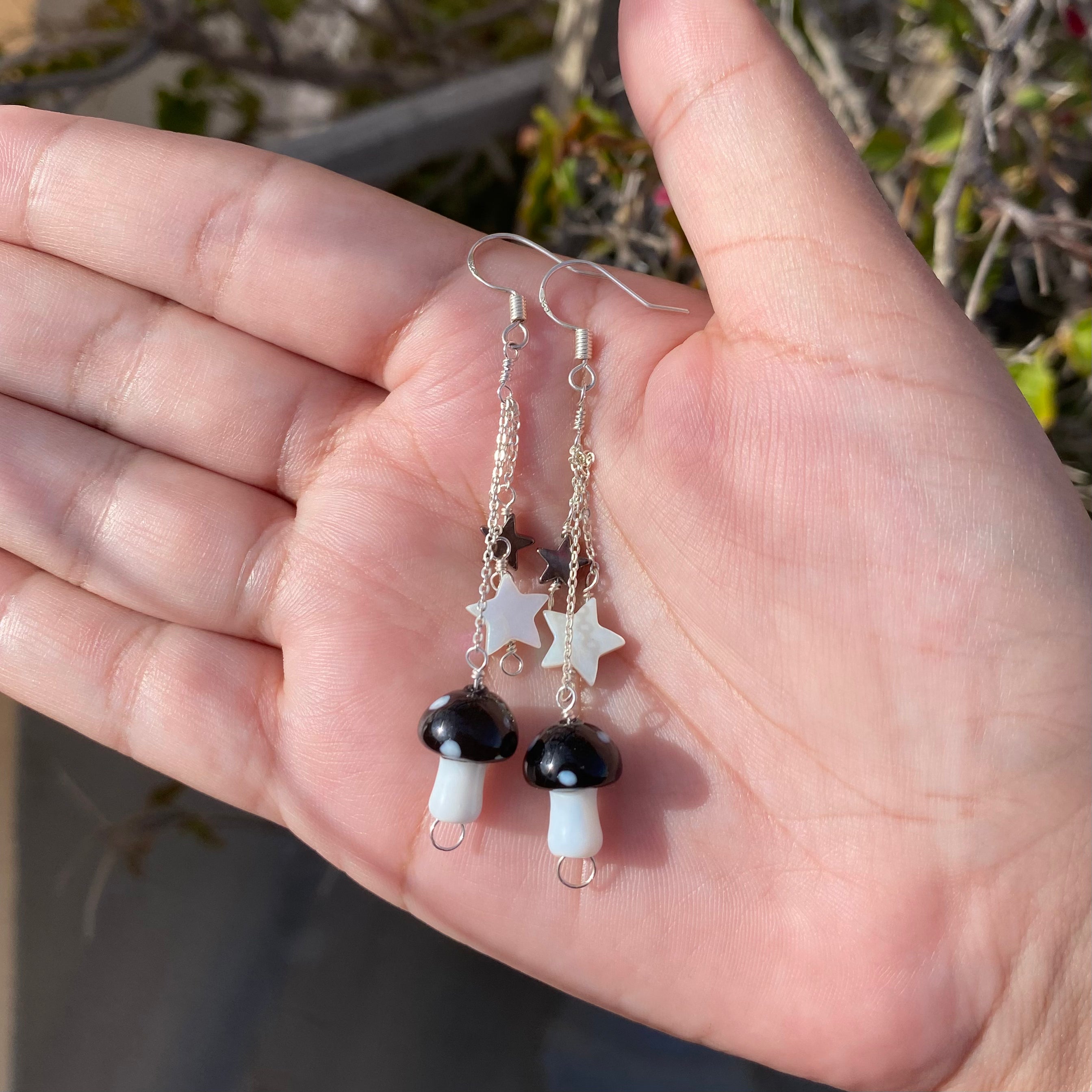 Black Mushroom Dangle Earrings