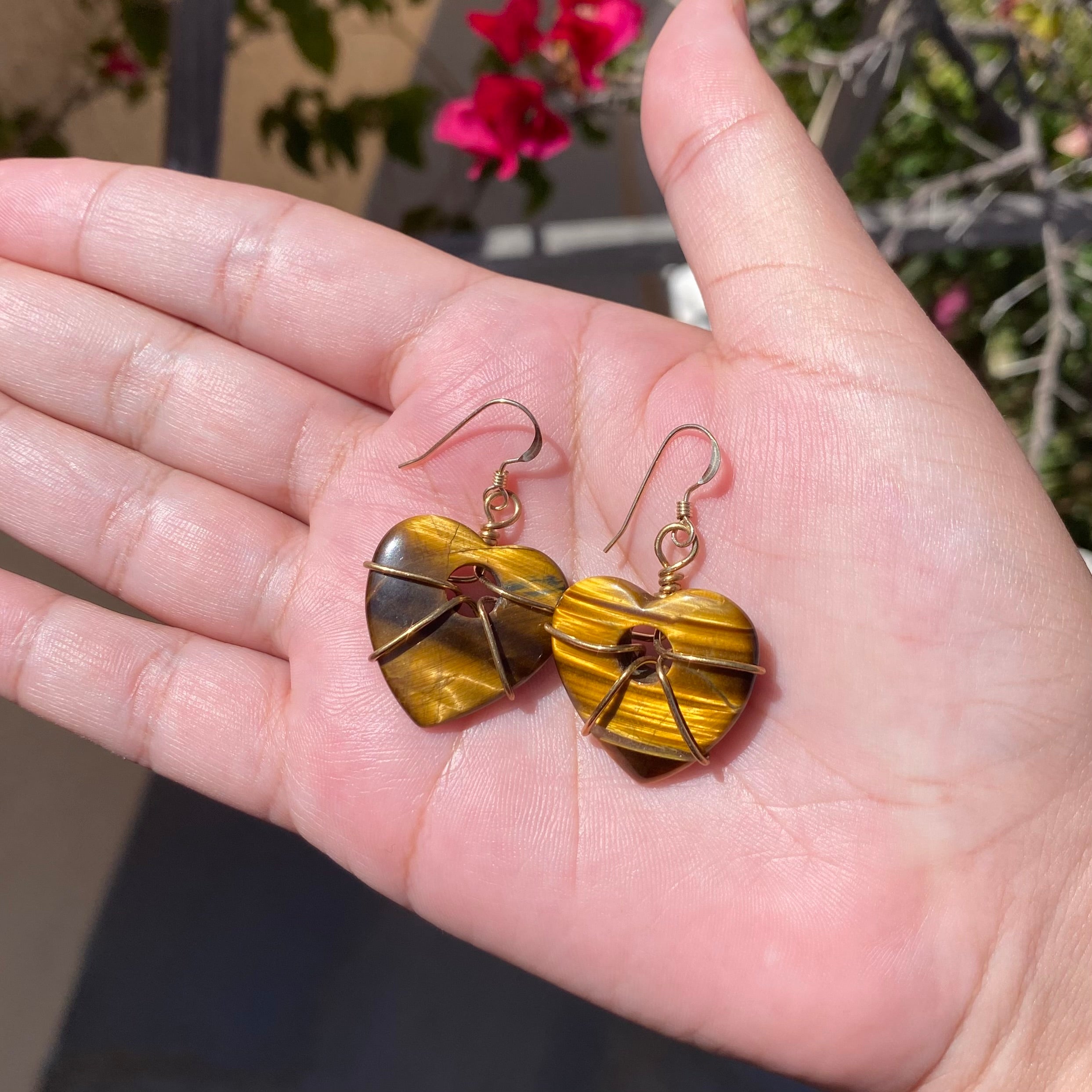 Tiger's Eye Heart Earrings