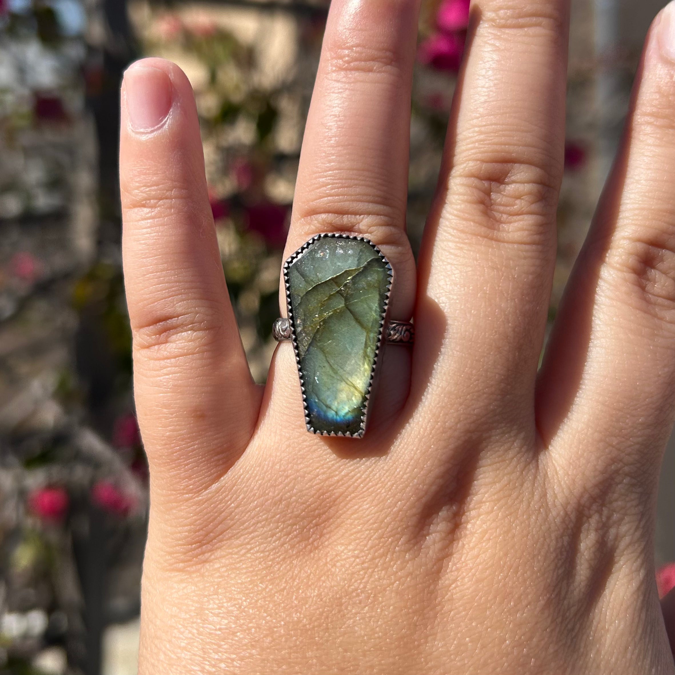 Labradorite Coffin Ring - Size 8