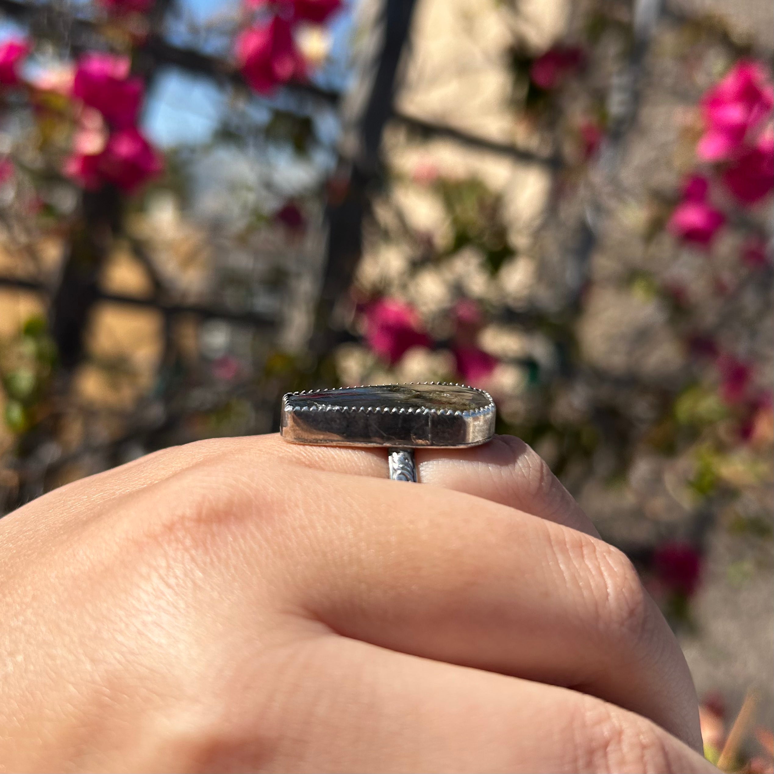 Labradorite Coffin Ring - Size 8