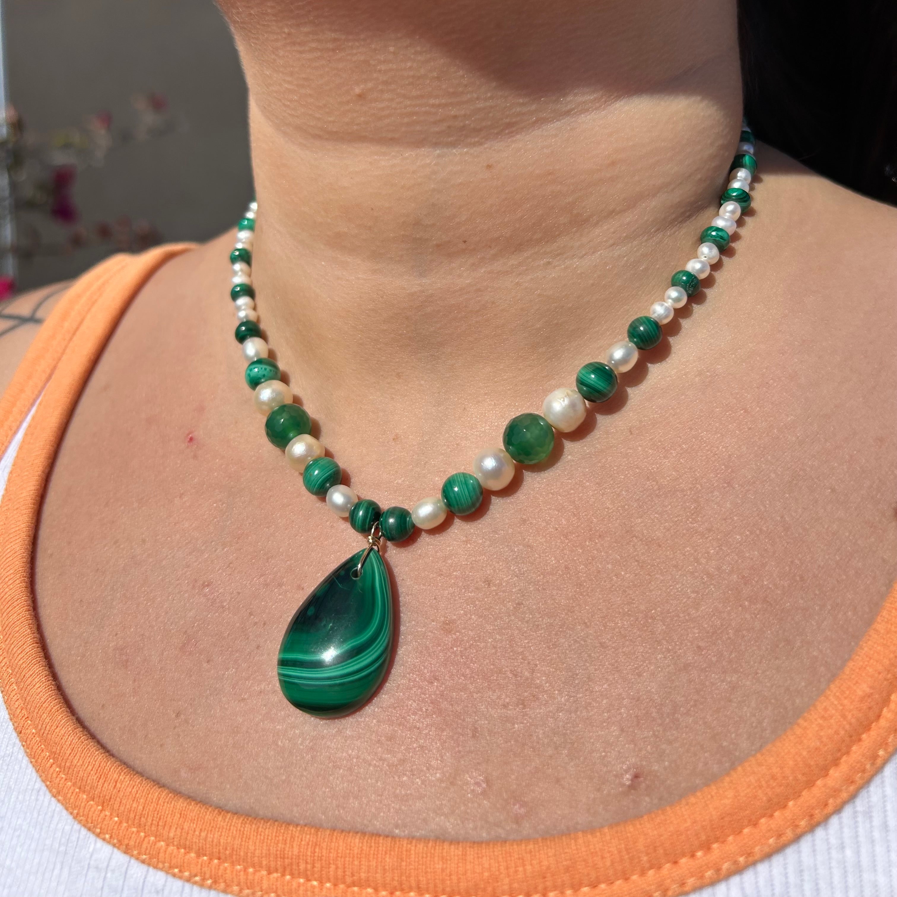 Malachite Pearl Necklace