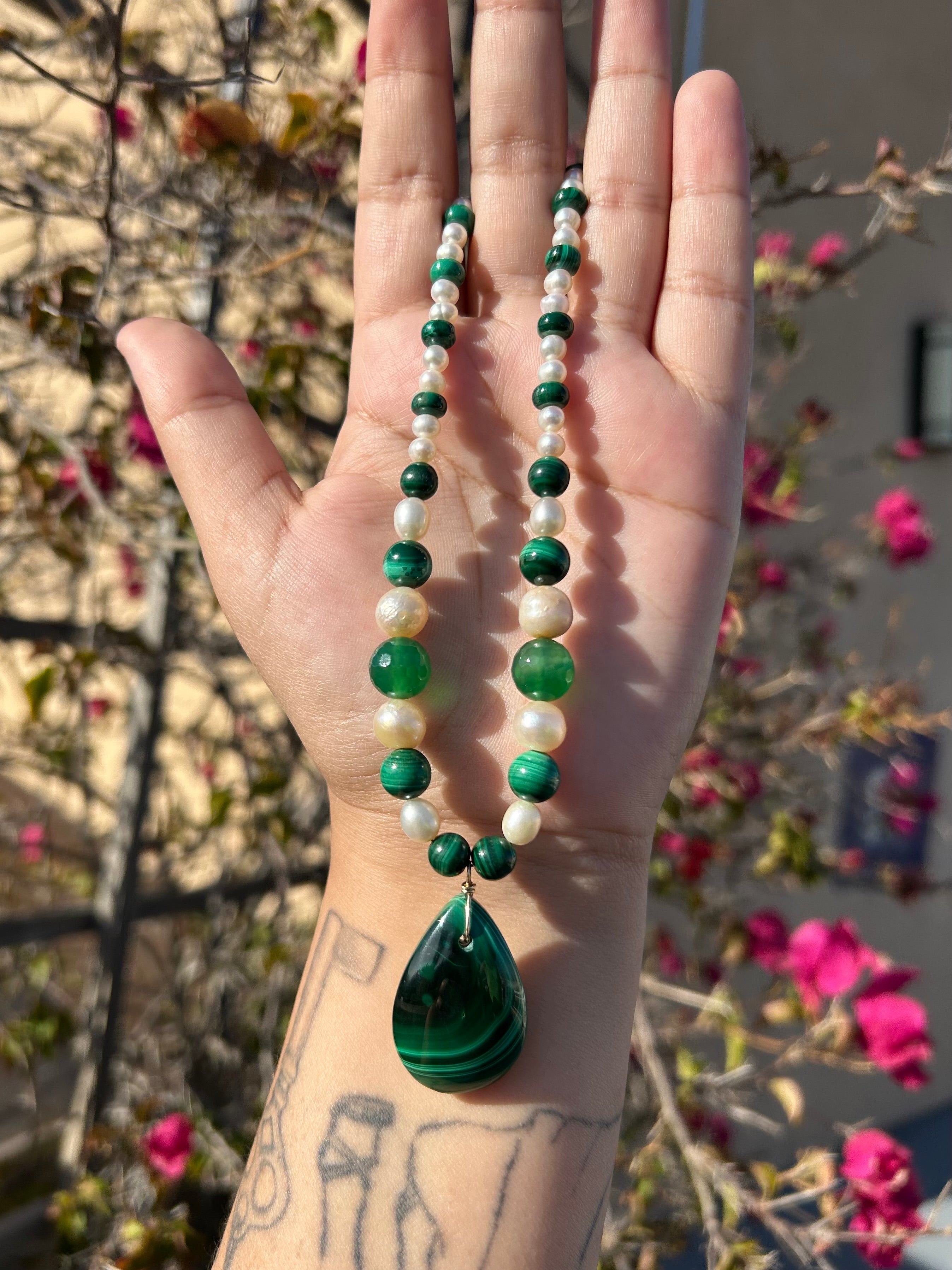 Malachite Pearl Necklace