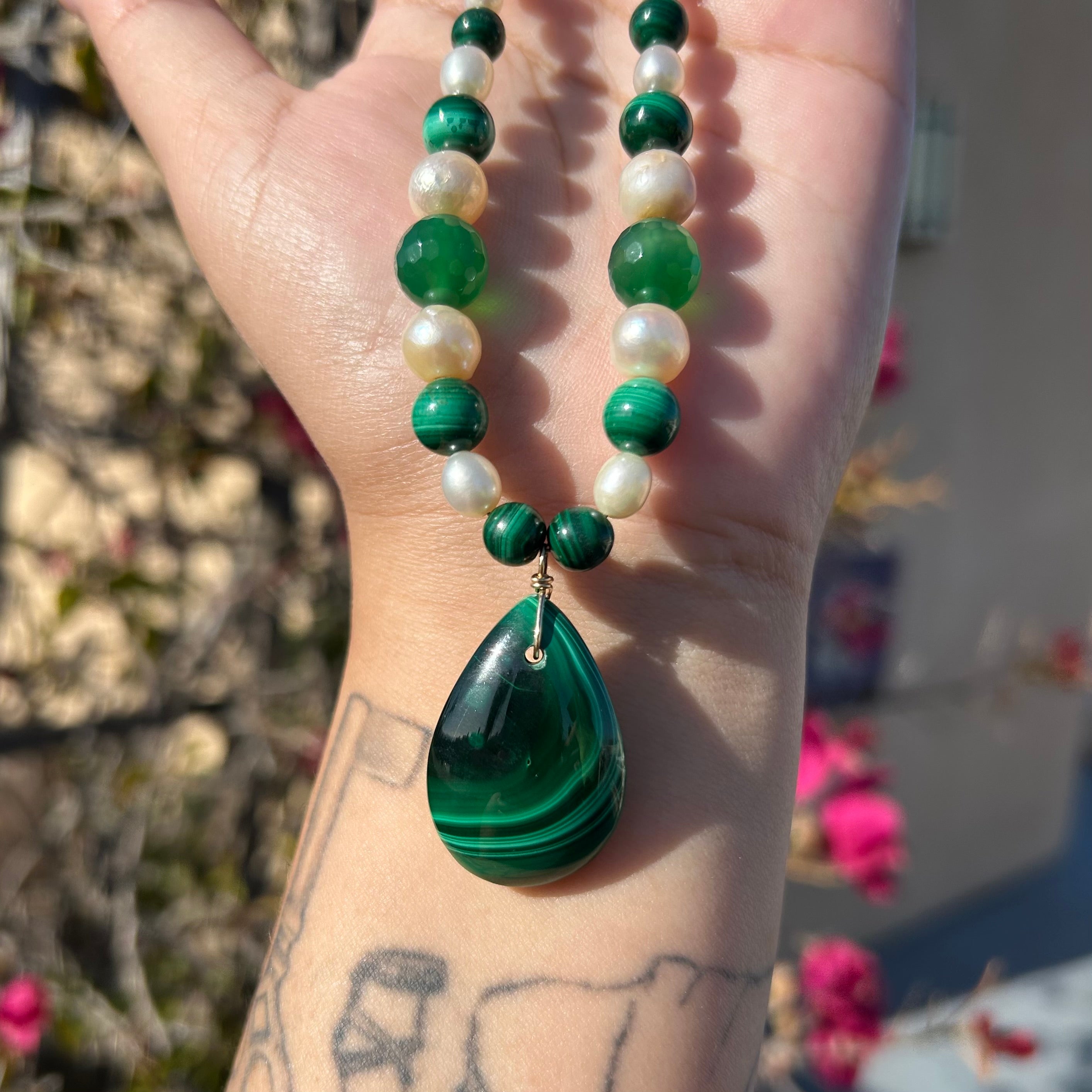 Malachite Pearl Necklace