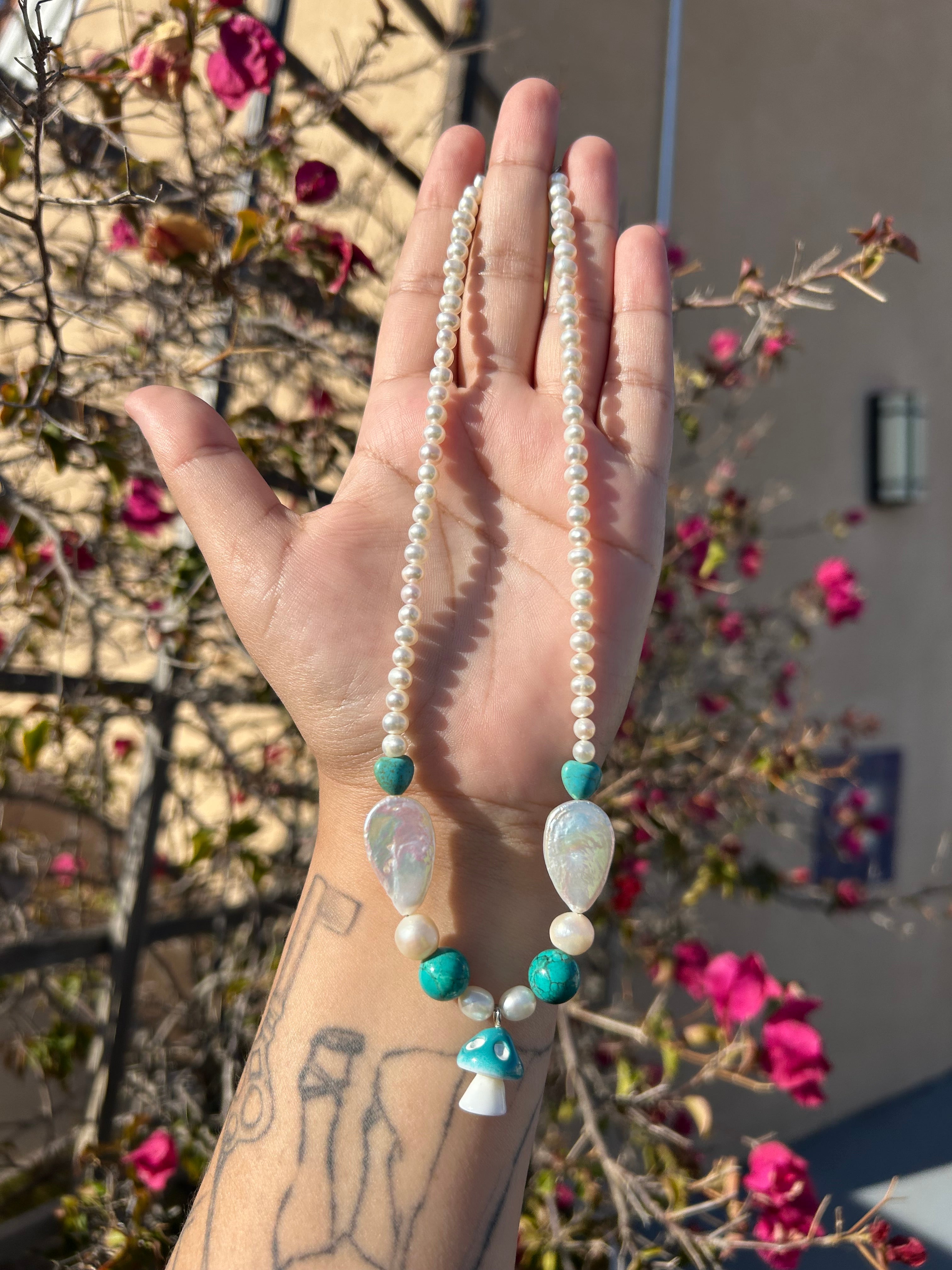 Teal Mushie Necklace