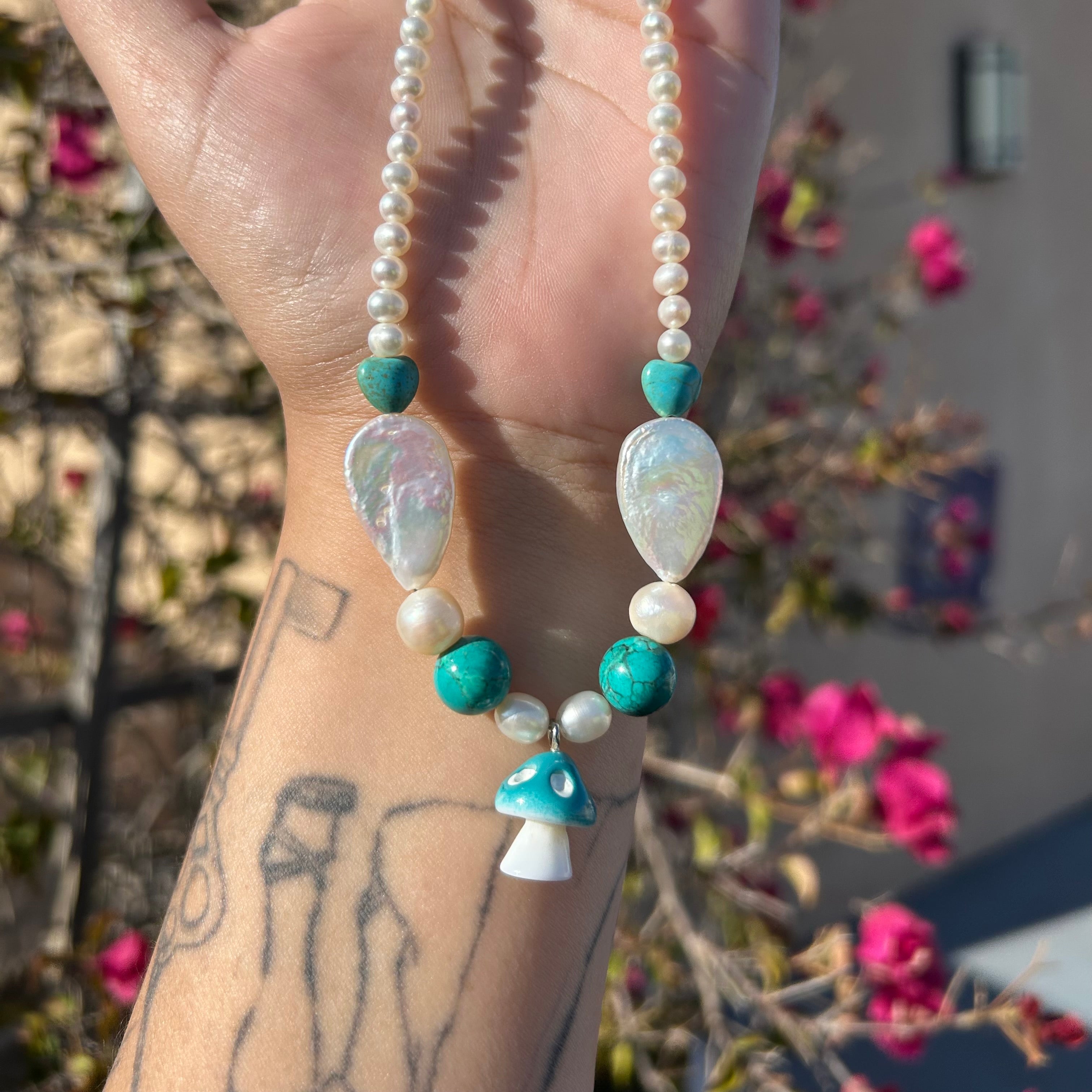 Teal Mushie Necklace