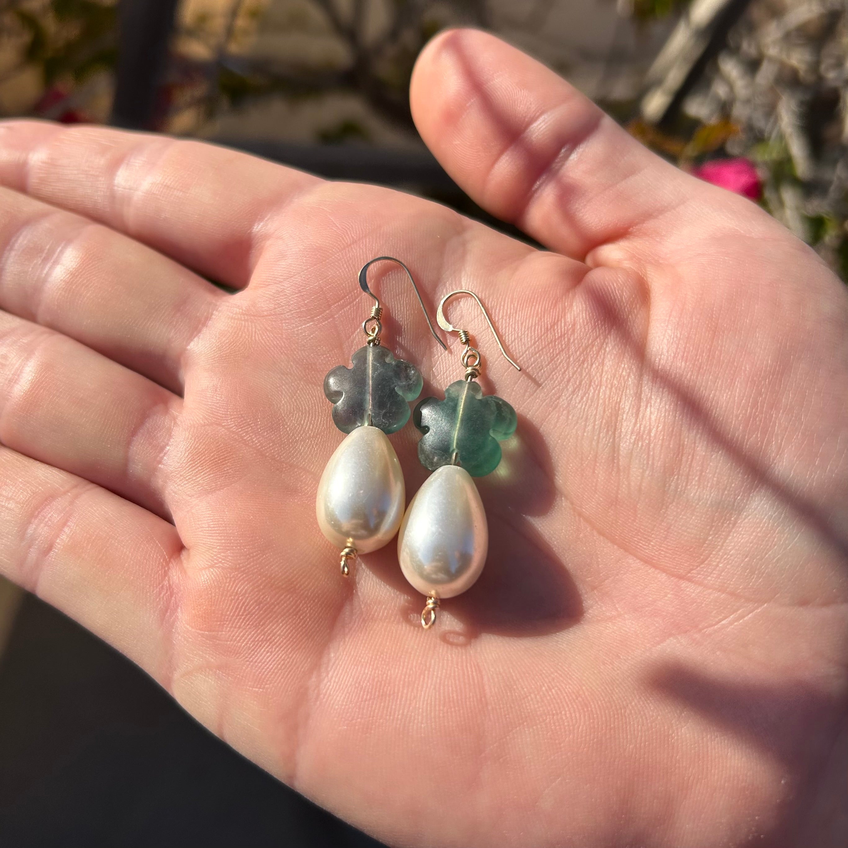 Dark Green Flower Earrings