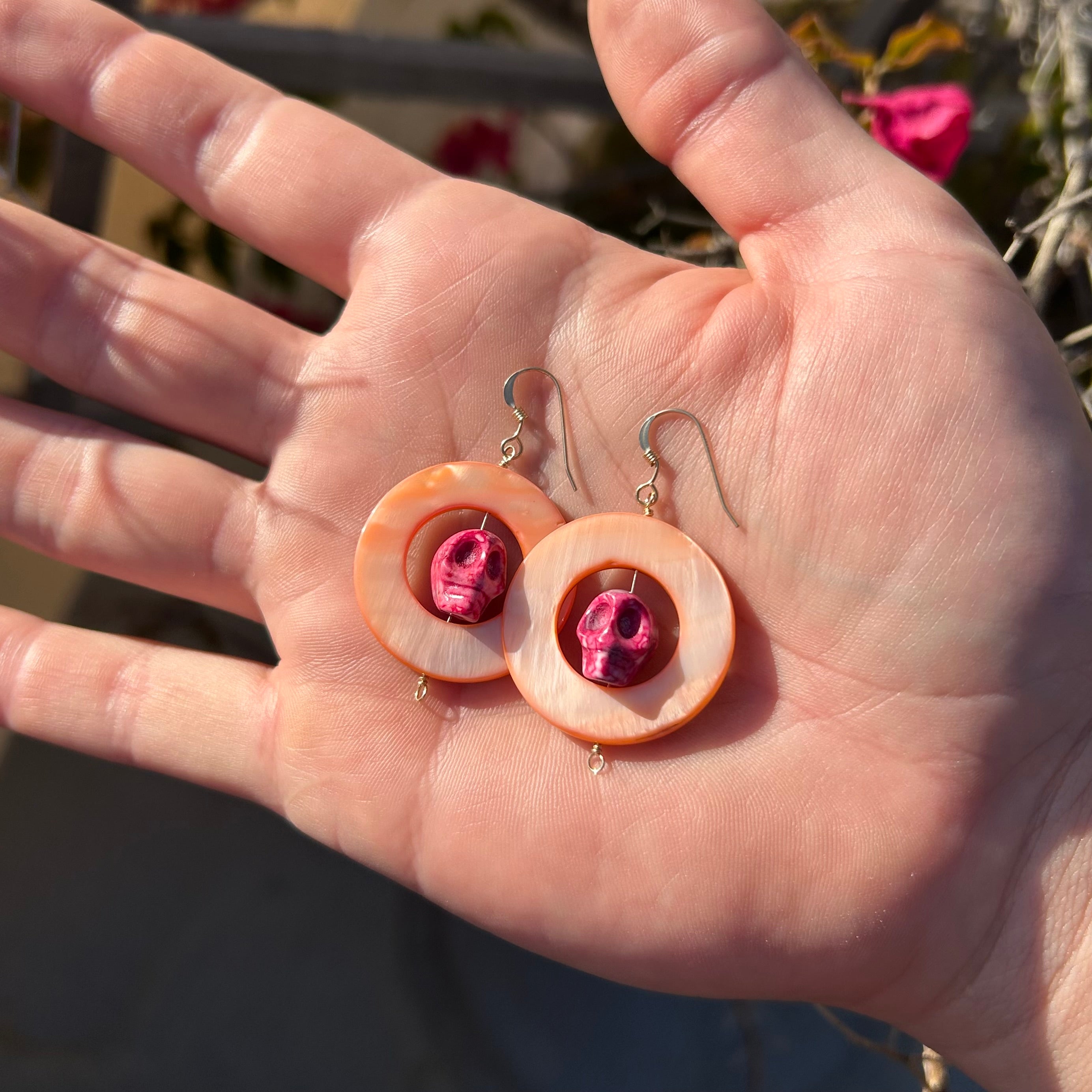 Pink and Orange Skull Earrings