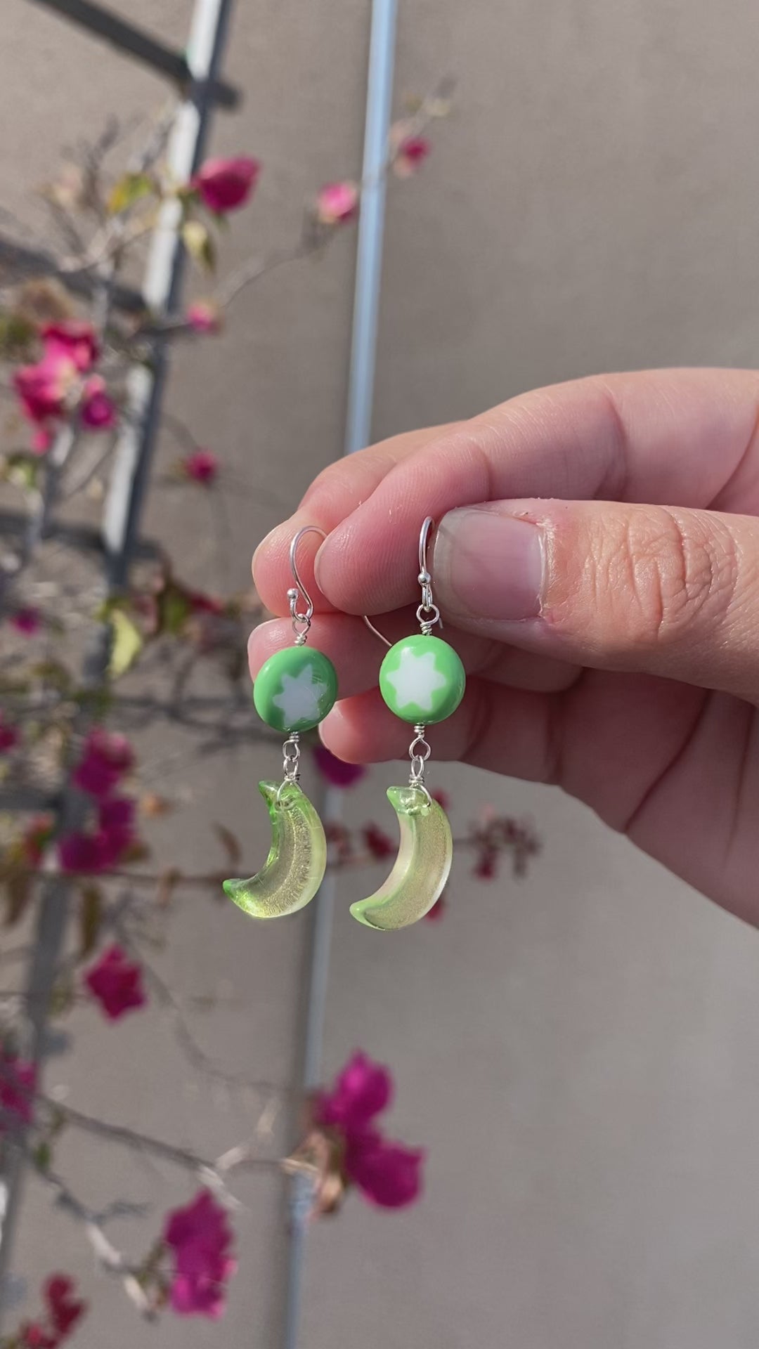 Green Moon and Stars Earrings