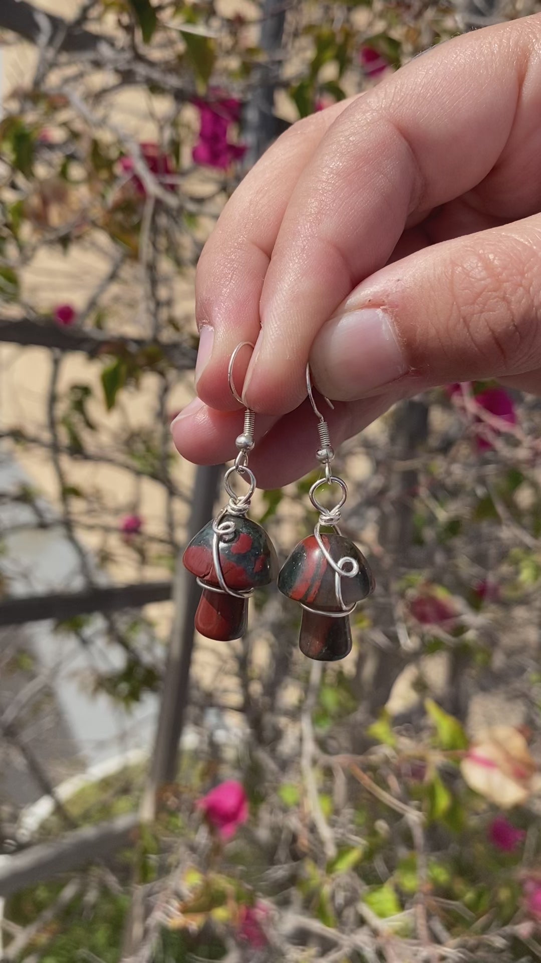 Bloodstone Mushroom Earrings