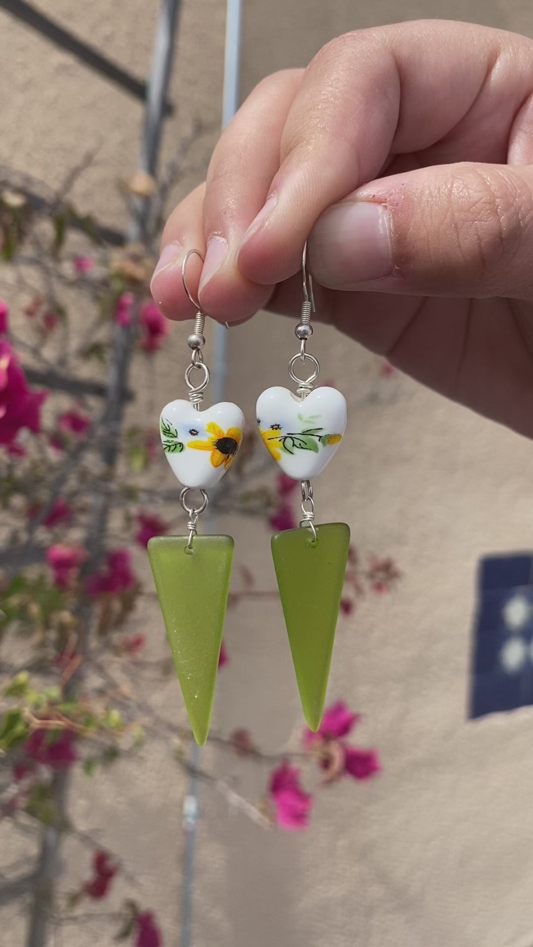 Neon Green Sea Glass Earrings