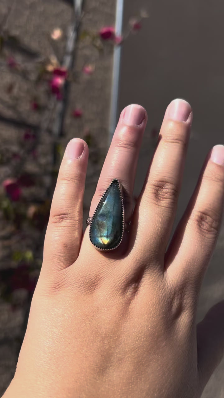 Labradorite Teardrop Ring - Size 6.5