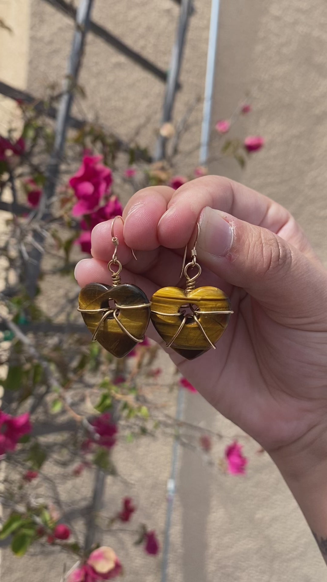Tiger's Eye Heart Earrings