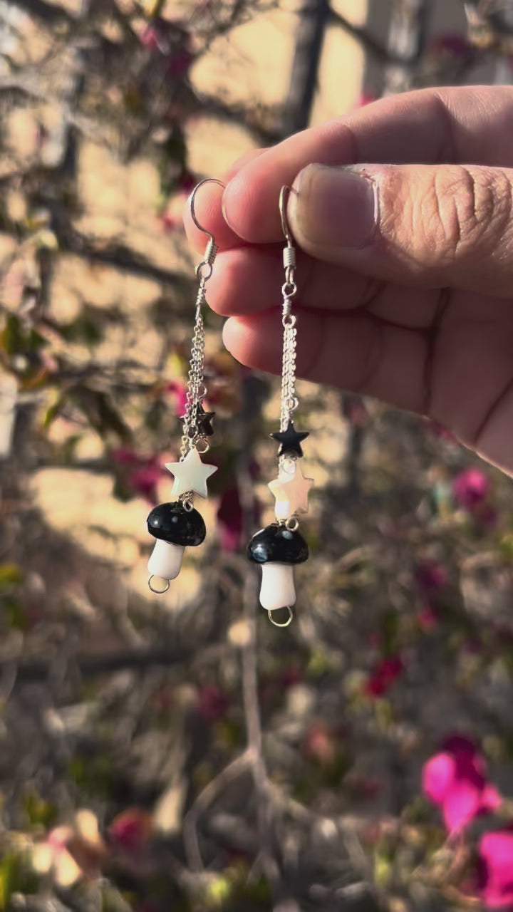Black Mushroom Dangle Earrings